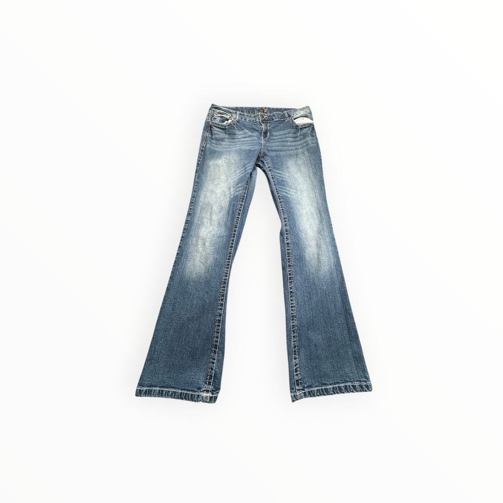 Jade Jeans Denim Womens 16 Blue Bootcut Flap Pocket Rhinestone Embellished Y2K